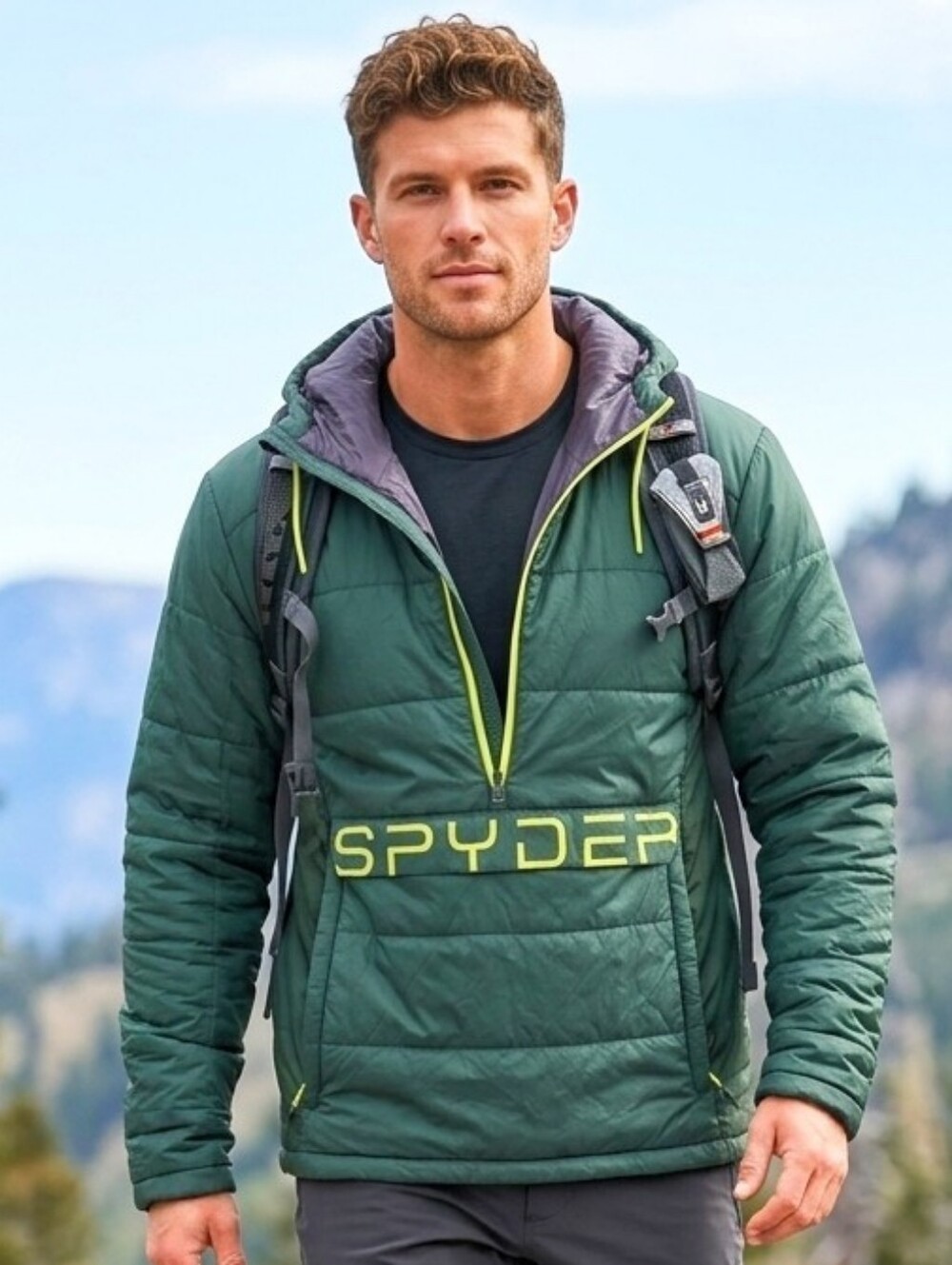 Spyder Men's 3/4 Zip Hooded Anorak Insulated Jacket
